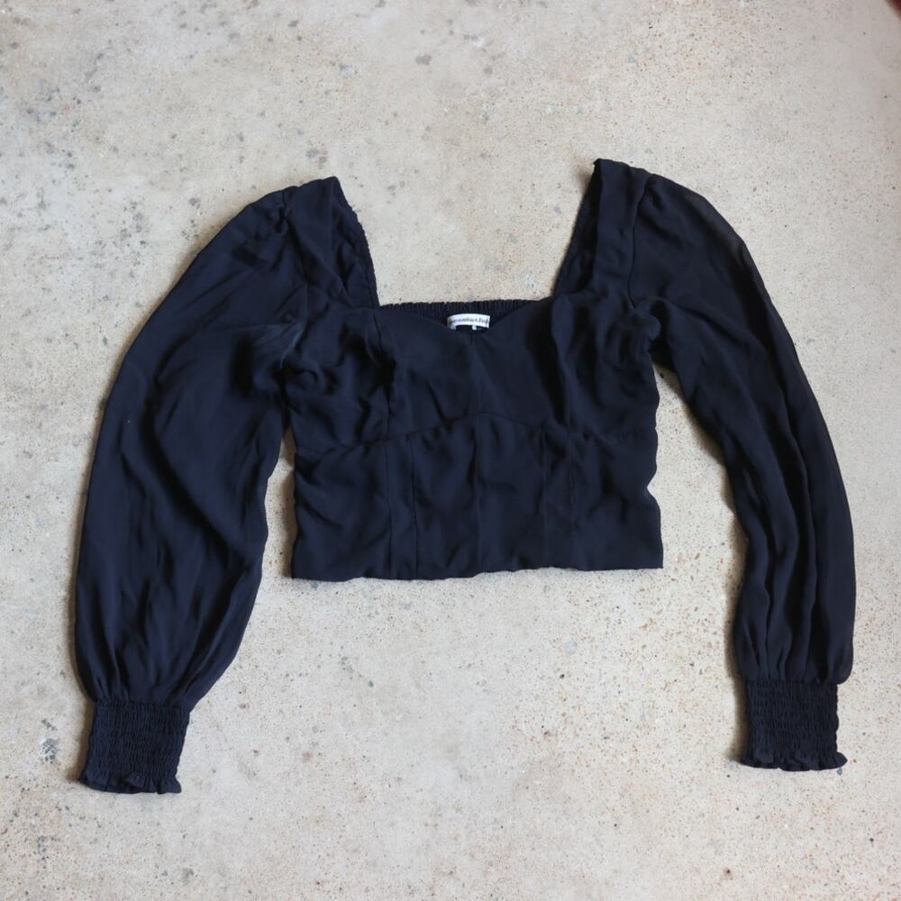 Abercrombie Black Puff Sleeve Cropped Blouse Y2K Coquette M